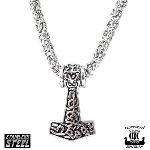 Northern Viking Jewelry® Antique Thor hammer With Kingchain