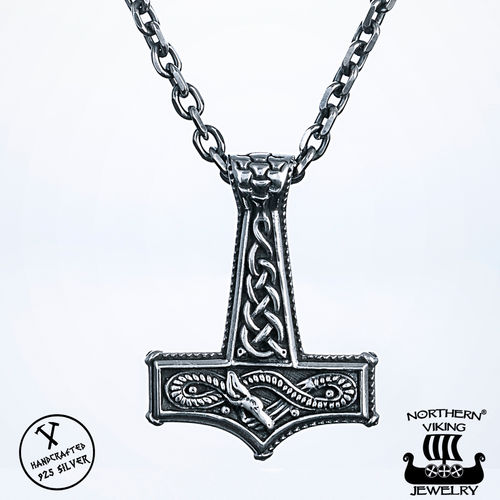 Northern Viking Jewelry® 925-Silver Jelling dragon Thor's Hammer