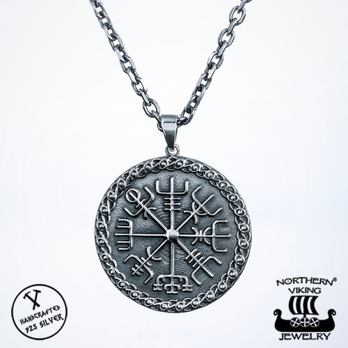 Northern Viking Jewelry® 925-Hopea Vegvisir-Riipus