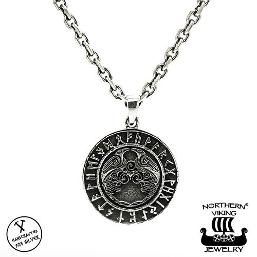 Northern Viking Jewelry® 925-Hopeariipus "Odinin Korpit Hugin & Munin"