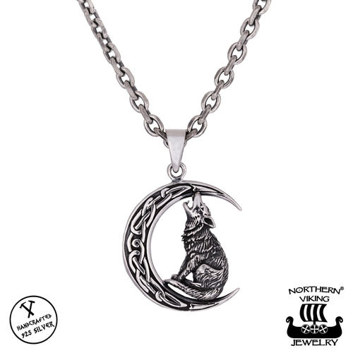 Northern Viking Jewelry® 925-Hopeariipus "Moon Wolf"