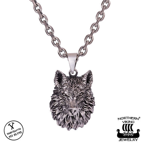 Northern Viking Jewelry® 925-Hopeariipus "Fenrir Wolf Head"