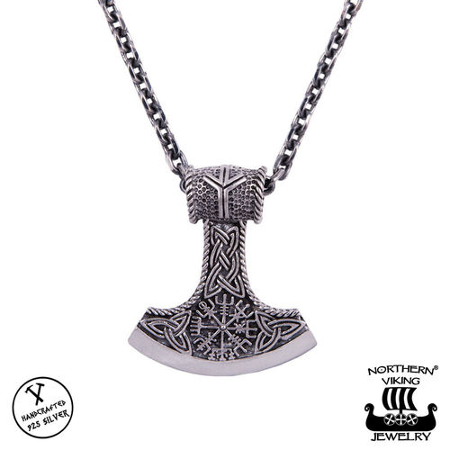Northern Viking Jewelry® 925-Hopeariipus "Algiz Axehead"