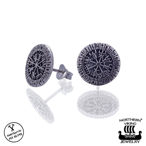 Northern Viking Jewelry® "925 Rune Vegvisir Stud Earrings