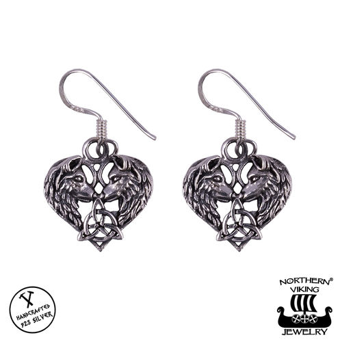 Northern Viking Jewelry® 925-Silver Heart Wolf Earrings