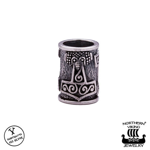 Northern Viking Jewelry®-Beard Beads "Silver Raven Thor's Hammer"