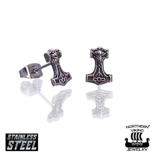 Northern Viking Jewelry® Steel Thor's Hammer Mjolnir Earrings