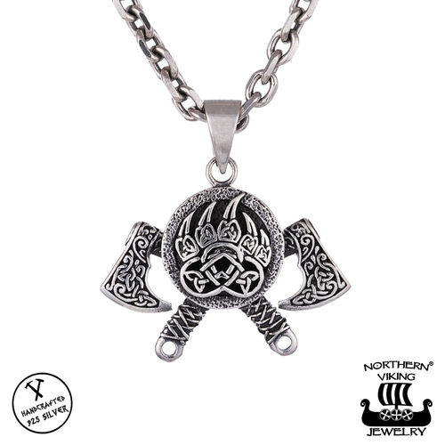 Northern Viking Jewelry® 925-Hopeariipus "Bear Paw Axe"