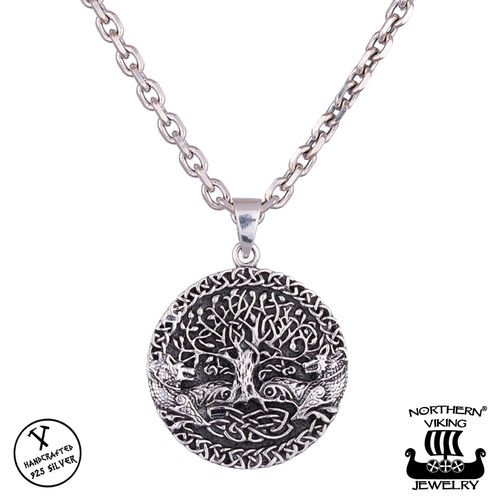 Northern Viking Jewelry® 925-Silver Pendant Tree Of Life With Fenrir