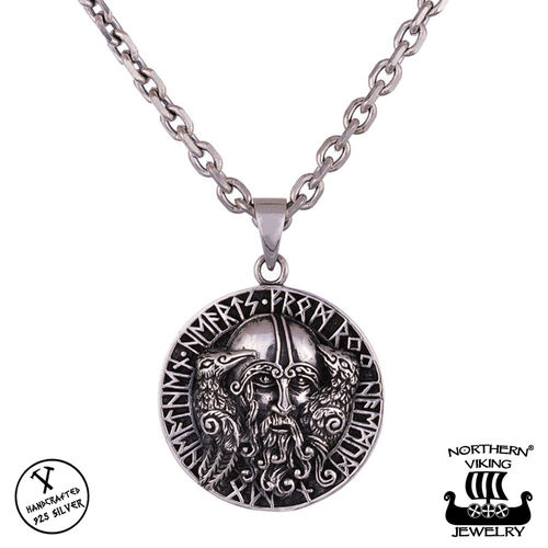 Northern Viking Jewelry® 925-Silver Pendant  Huginn and Muninn Raven Runes